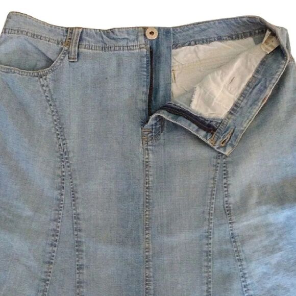 Y2K Light Denim Wash High Waist Midi Flare Jean Skirt Plussize 14 - Picture 7 of 10